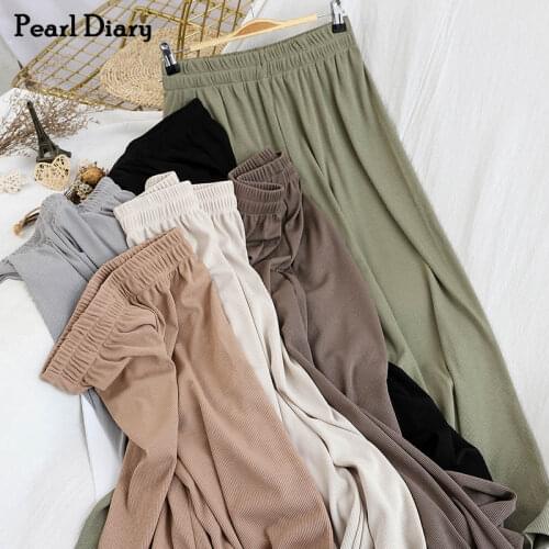 Pearl Diary Women Loose Pants Summer Solid Color Stretch High Waist Drapey Trousers Wide Leg Femme Elegant Soft Pant Plus Size