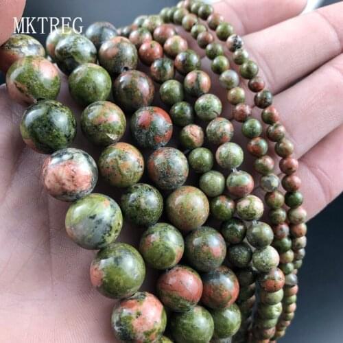 Natural Unakite Stone Beads Round grass Green Loose Spacer Beads For Jewelry Making DIY Bracelet Accessories 15'' 4/6/8/10/12mm