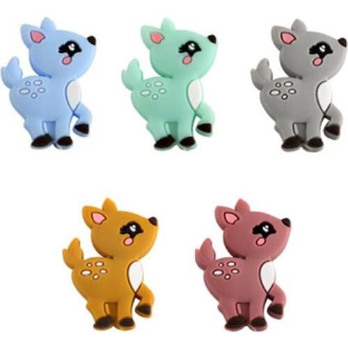 10Pcs Sika Deer Shape Silicone Beads Baby Molar Teether Bead DIY Pacifier Chain Jewelry Accessories