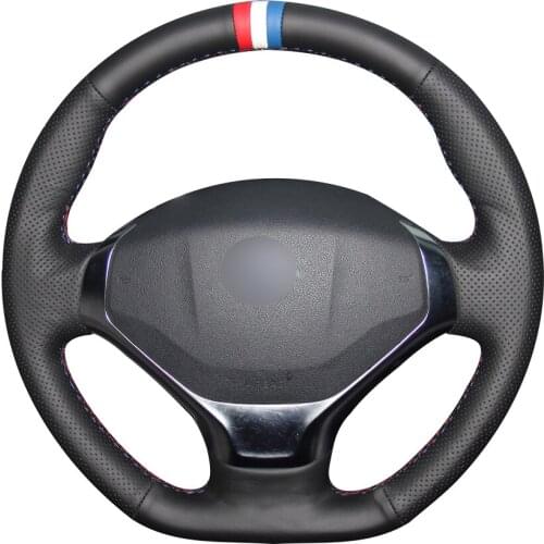 Black Natural Leather Red White Blue Marker Car Steering Wheel Cover for Peugeot 3008 2013-2015