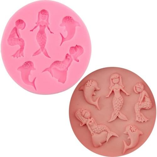 Dolphin mermaid shape silicone mold cake baking chocolate mold turn sugar drop glue hand DIY mold decoration