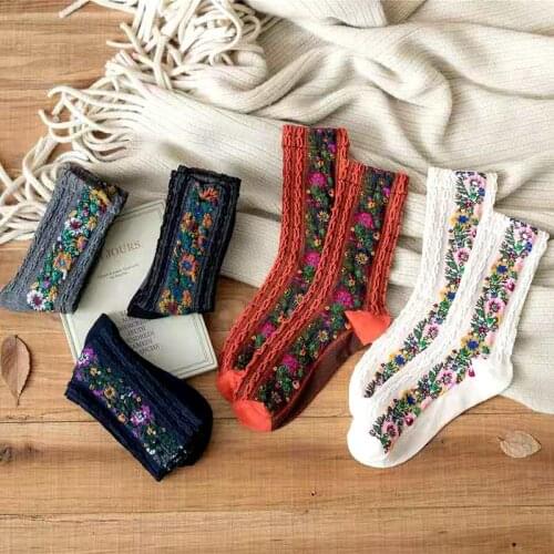 Long Pure Cotton Socks,Floral Popular,High-Quality,Close Skin,Russian,National Style of Restoring Ancient Way,Comfortables