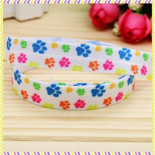 DHK 5/8'' 5yards Fold Elastic FOE dog paw printed headband headwear hair band diy decoration OEM Wholesale C110