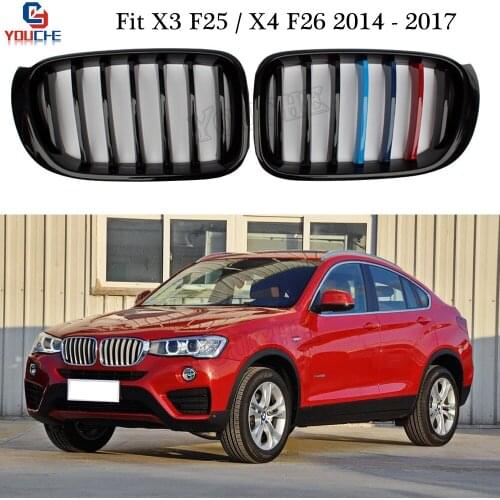 F25 F26 Gloss M-tri Colored Grills For BMW X3 F25 X4 F26 2014 - 2017 5-door SUV xDrive28i 20i 35i Front Kidney Grille