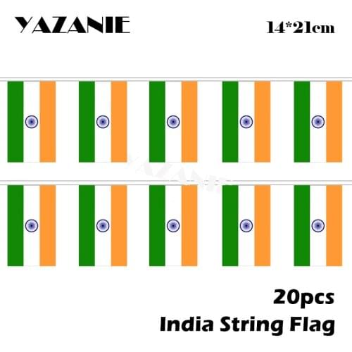 YAZANIE 14*21cm 20PCS 5Meter India String Flag Hanging National Flag Indians Home Decoration Flags World National Custom Banner