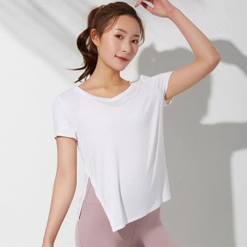 2021 Spring Summer New Side Slit Sports Short-Sleeve T Shirts Womens Loose Yoga Tops Outdoor Running Quick Dry Fitness Clothes