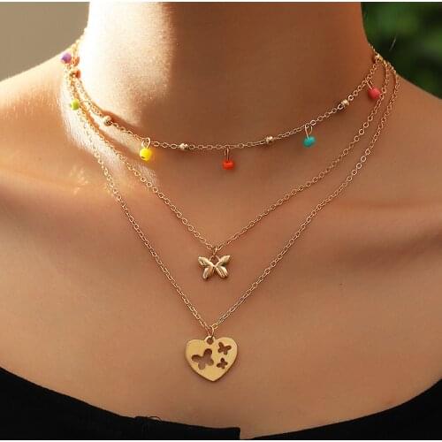 Personality color m beads pendant necklace contracted love butterfly necklace