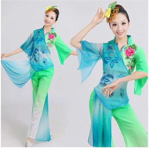 Younger service classical folk dance clothes stage clothes fan dance costume drum service national clothing