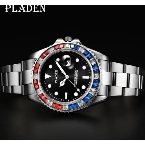 PLADEN Classical Men Luxury Watch AAA Square Diamond Bezel Threaded Bottom Unusual Timepiece Anti-Shock Sons Gift Montre Homme