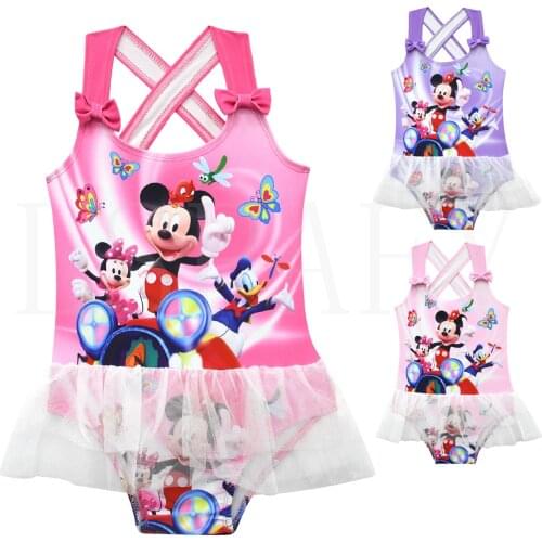 Disney Minnie Mouse Swimsuit For Girls Children Kids Baby Girls Beach Summer One-piece Swimwear Swimsuit Bikini Baby Clothes
