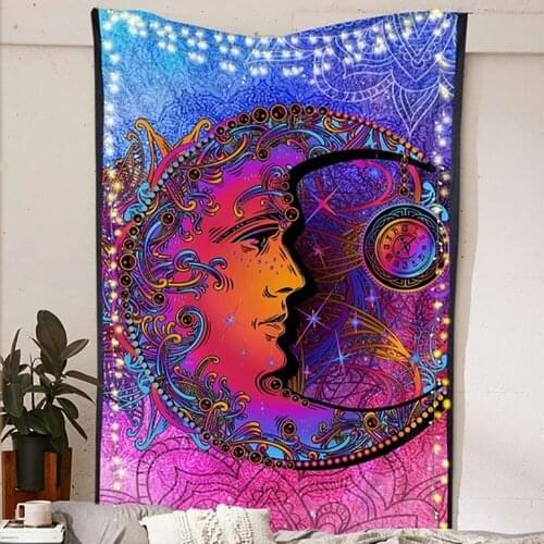 Peaceful Moon Tapestry Wall Hanging Boho Decor Wall Cloth Tapestries Psychedelic Hippie Night Moon Tapestry Mandala Wall Carpet