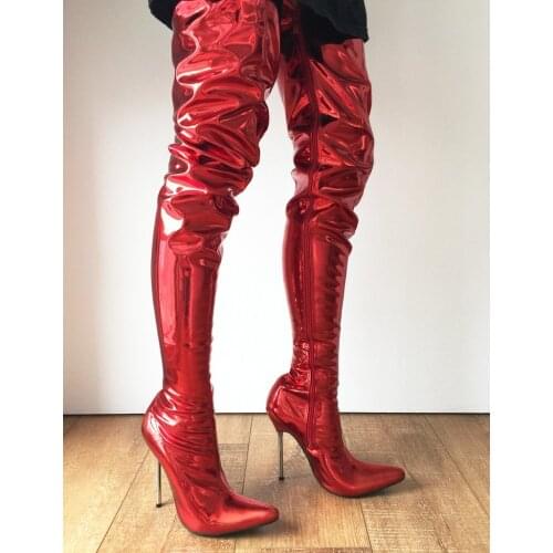 Fashion Thigh High Boots Women Pointed Toe Spike Super Heel Shoes Woman Boots 12Cm High Heels Boots Ladies Shoes