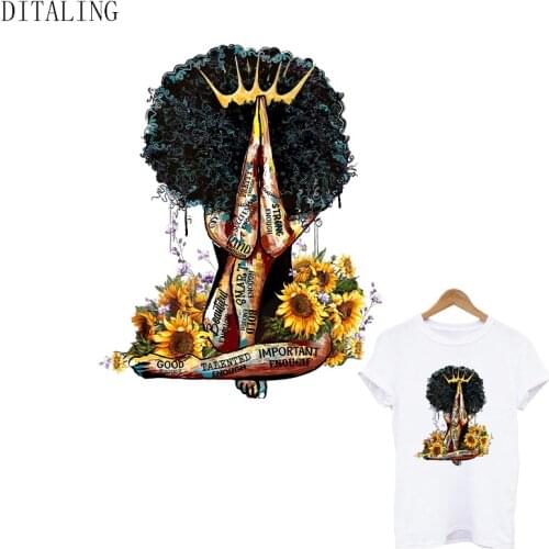 Pray Women Thermal Sticker On Clothing Black Girl Patch DIY T-Shirt Decal Iron On Transfers For Clothes Heat Transfer Patches