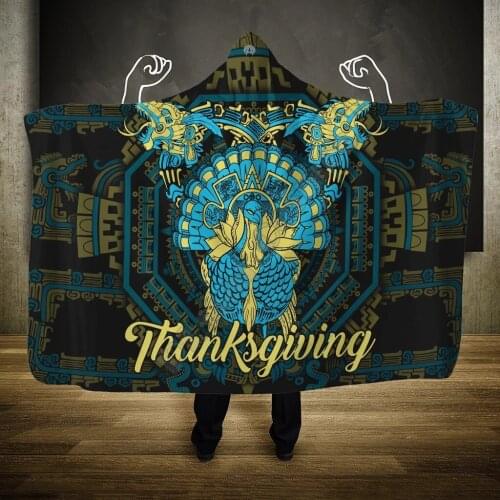 Mayan Aztec Turkey Thanksgiving 3D All Over Printed Wearable Blanket Adults For Kids Various Types Hooded Blanket Fleece blanket