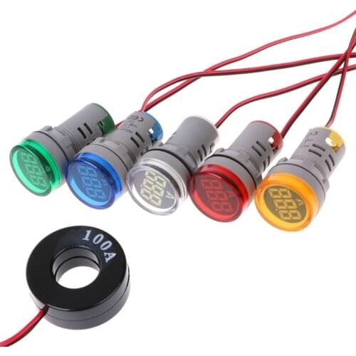 OOTDTY 1PC AC220V 22mm Digital Ammeter 0-100A Current Monitor Meter Signal Lamp Amperemeter