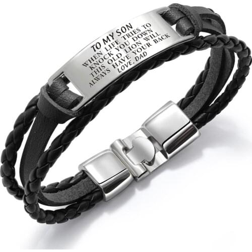Dad To My Son From Hand-Woven Retro Multi-Color Engrave Stainless Steel Bracelets Birthday Graduation Gift