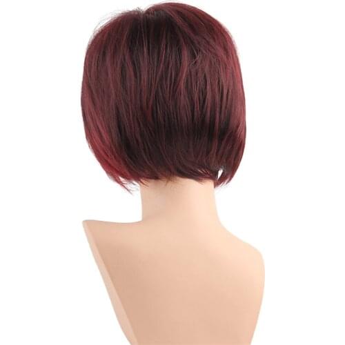 Women Girls 12" Inches Wine Red Bob Wigs, Short Straight Synthetic Full Wigs Hair With Free Wig Net Cap , Natural Looking