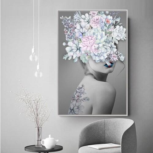 Modern Model Flower Floral Women Posters And Prints Canvas Painting Pictures On The Wall Abstract Decorative Home Decor Quadro