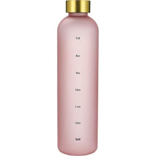 Plastic Space Cup Large-Capacity Transparent Frosted Water Cup Copper Lid Water Bottle With Time Marker 1000ML