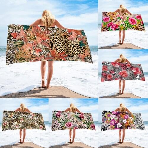 Quick Dry Beach Towel Microfiber Summer Cushion Swimming Personalized Leopard With Flower Pattern Sport Fitness Yoga Bath Towel
