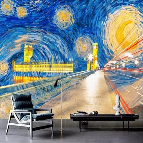 Custom Photo Wallpaper 3D Golden Swirl City Building Oil Painting Mural Living Room Sofa Bedroom Background Wall Papel De Parede