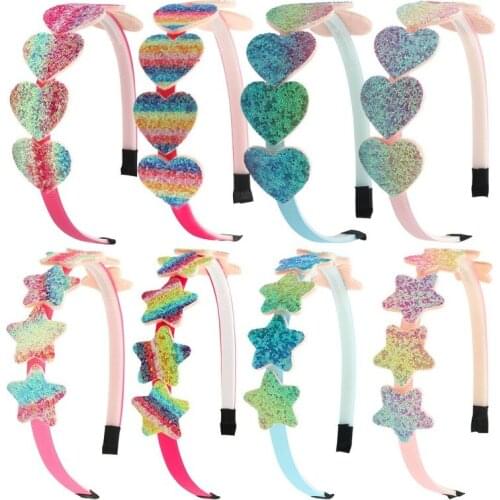 10pcs Cute Sweet Color Love Stars Sequin Headband Casual Decoration Hair Accessories Party Holiday Children Adults Girl Headwear