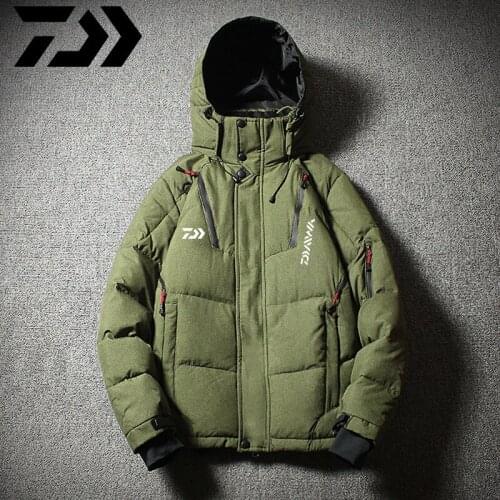 Daiwa Fishing Jacket Mens Velvet Fishing Clothes Thicken Thermal Coat Fishing Winter for Fishing Clothing Cotton Outdoor Wear