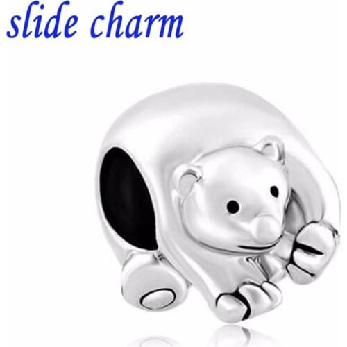 Slide charm Simple black and white polar bear animal free shipping charm beads fit Pandora bracelet