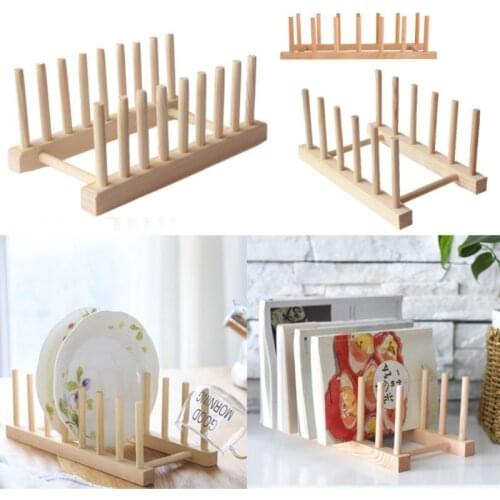 Kitchen Dish Drain Rack Dinnerware Storage Organizer Tray Plate Drying Shelf Wooden Book Cups Display Stand Drainer Holder