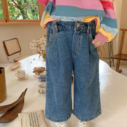 Baby Grils Loose Straight Cropped Trouser Baby Casual Childrens Pants Denim Kids Boys Cotton Children Clothes 1-6Y Girls Jeans