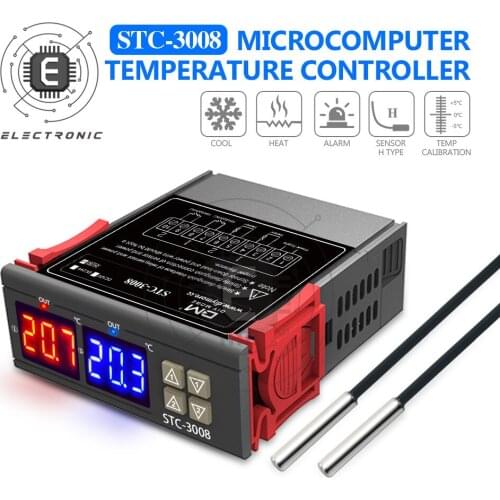 Dual Digital Incubator Thermostat Temperature Controller Two Relay Output Thermoregulator Incubator 10A Heating Cooling STC-3008