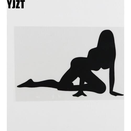 YJZT 14.3CMX9.3CM Sexy Crawling Woman Decal Vinyl Car Sticker Black/Silver 8A-0436