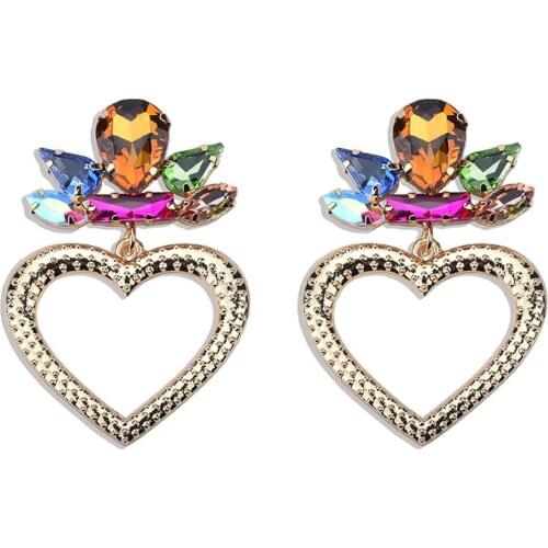 Boho Crystal Flower Heart Drop Earrings For Women 2021 Luxury Colorful Dangle Earrings Wedding Party Jewelry Gift Bijoux
