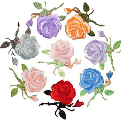 Rose Flower Peony Floral for Clothing Embroidered Patch Applique Iron on Patches Sewing Accessories Badge Stickers for Clothes