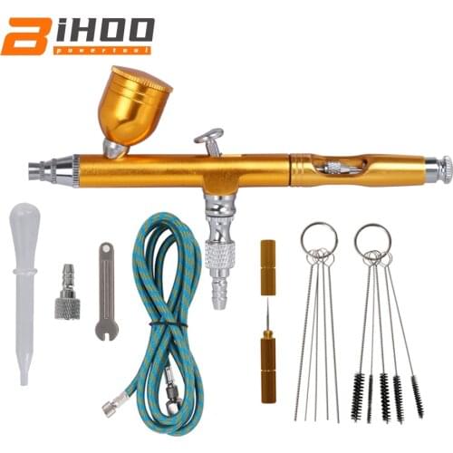 Yellow Airbrush paint Spray Gun for Tattoo Nail Tools Set DIY Tool Dual Action Airbrush Compressor Kit 7cc 0.3mm