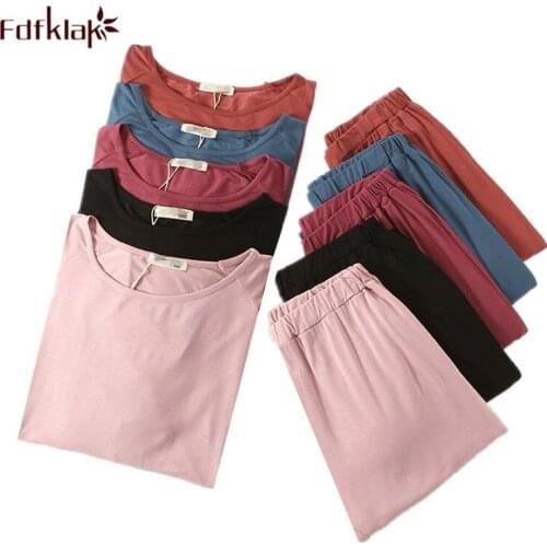 Fdfklak Modal cotton womens pajamas set lounge loose pyjamas women spring autumn comfortable ladies sleepwear pijama mujer