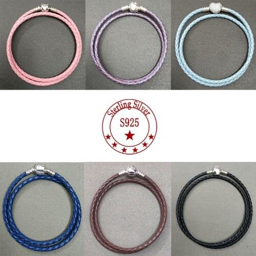 Diy Bead Bracelet S925 Sterling Silver Leather Rope Snake Bone Chain Suitable For Pandora Rope Jewelry Gift