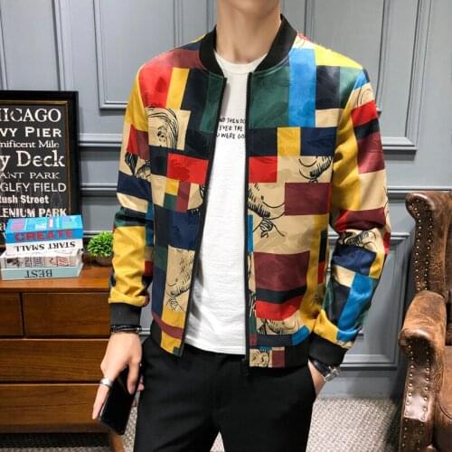 Plus Size M-5XL Vintage Jacket Men Floral Bomber Jacket Men Patchwork Lattice Long Sleeve Zipper Jackets Coat Mens Pilot Jacket