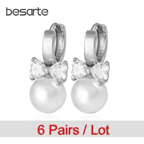 6 Pair Wholesale Pearl Earring Gold Hoop Earrings Women Boucle D oreille Perle Donna Perla Oorknopjes Perola Earings Kupe E0310