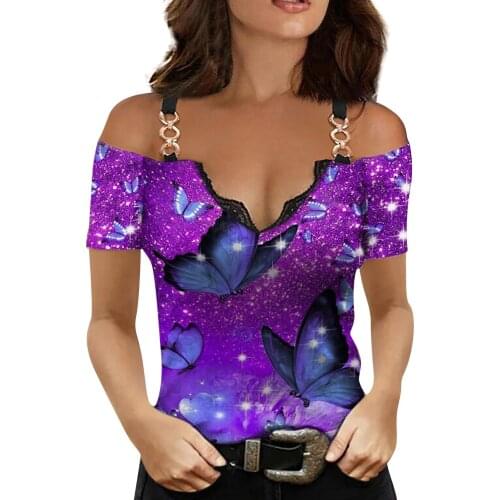 Womens Tops And Blouses Sexy Low-cut Print Short-sleeved Suspender V-neck Off-the-shoulder Blouse Blusas Mujer De Moda 2021