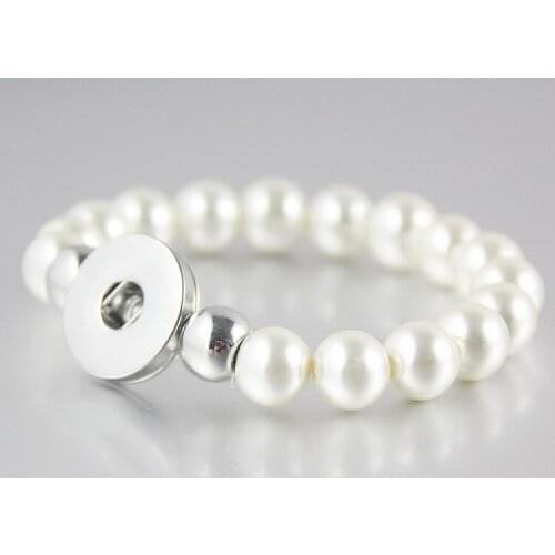 New Fashion Women Girls Jewelry Glass Pearl Beads Bracelets 20mm Metal Metal Snap Button Charms Bracelet