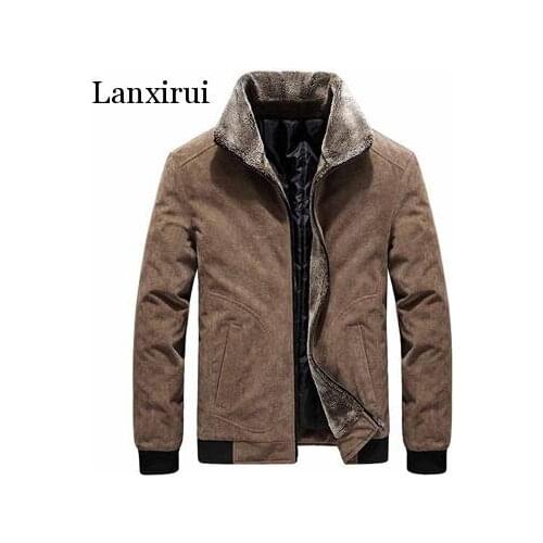 Winter Mens Bomber Jackets Casual Male Fur Collar Windbreaker Jacket Mens Fleece Warm Slim Corduroy Jackets Clothing