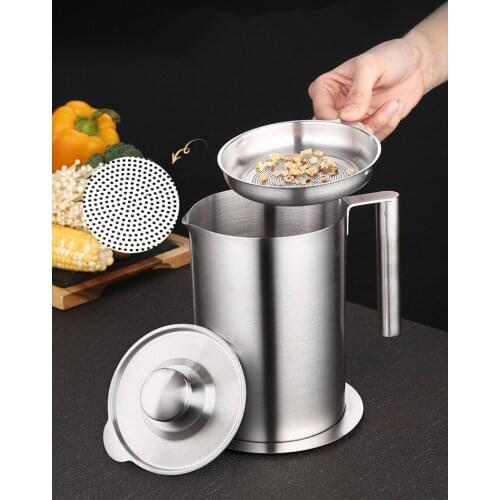 1PC 304 stainless steel lard tank oil filter pot large capacity filter oil Separator storage tank kitchen oil bottle OK 1165