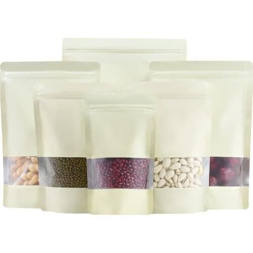 Wholesale 100pcs General Warmly Beige Aluminum Foil Window Zip-Lock Bag Food Snack Suagr Powder Seeds Chips Beads Packaging Bags