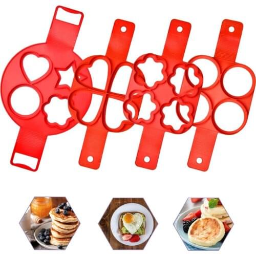 4 Cativy Reusable Silicone Pancake Maker Mold Egg Cooking Tools Pan Fried Egg Rings Moulds Baking Kitchen Gadgets Accessories