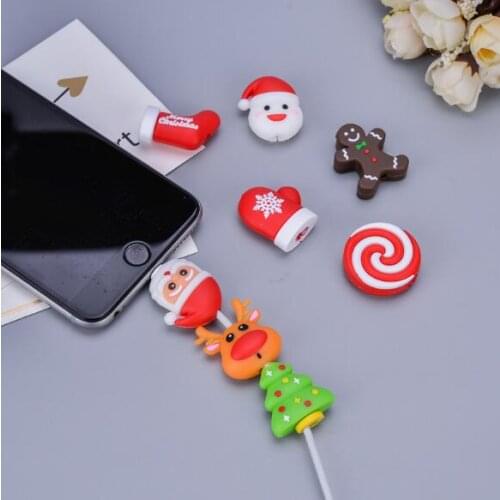 50pcs/lot Christmas Cable Protector Winder For iPhone Protective Case Cable Winder Cover Bite Sock Doll Model Holders Accessory