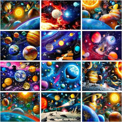 AZQSD 5D DIY Diamond Painting Planet Diamond Embroidery Mosaic Landscape Cartoon Childrens Room Decor Handmade Gift