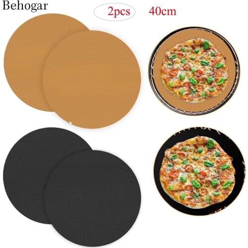 Behogar 2 PCS Reusable Round Non Stick BBQ Barbecue Grill Mat Pad Sheet Baking Pan Fry Liner for Grills Electric Microwave Ovens