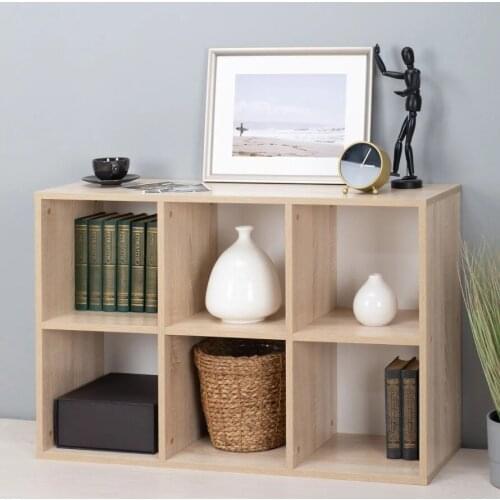 6 Cube Wooden Bookshelf Storage Shelf Organizer Display Cube Shelves Unit 95.7х30.1х64.3 cm for Living Room,Natural