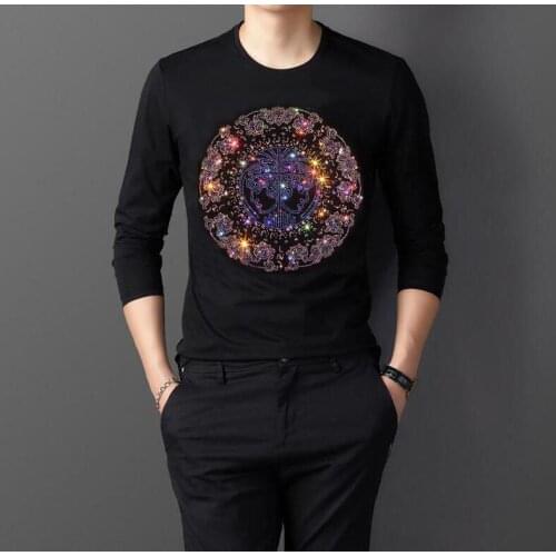 Hot drill High Quality Men long tshirt summer male o-neck Diamond stone t-shirt Casual homme tee long sleeve T-Shirt